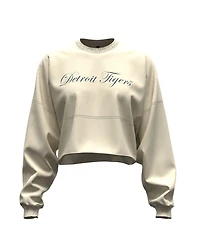 Fanatics Women's Light Beige Detroit Tigers Spirit Floral Script Cropped Long-Sleeve T-Shirt