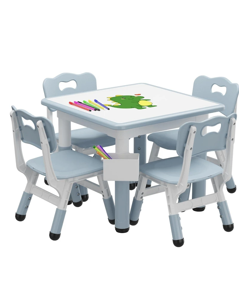 Gaomon Kids Table and 4 Chairs Set with Graffiti Desktop, Height Adjustable Toddler Table and Chairs, 4 in 1 Play Table