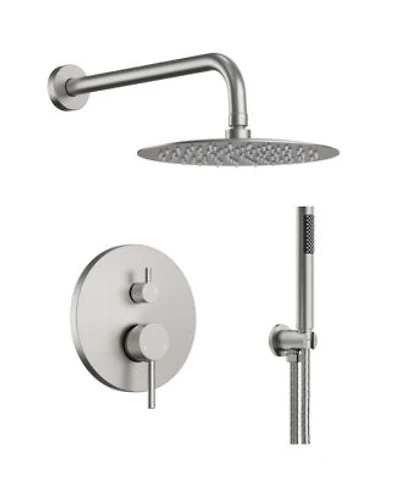 Everstein Pressure Balance Shower System with 10 inch Rainfall Shower Faucet Handheld Shower Spray Brushed Nickel