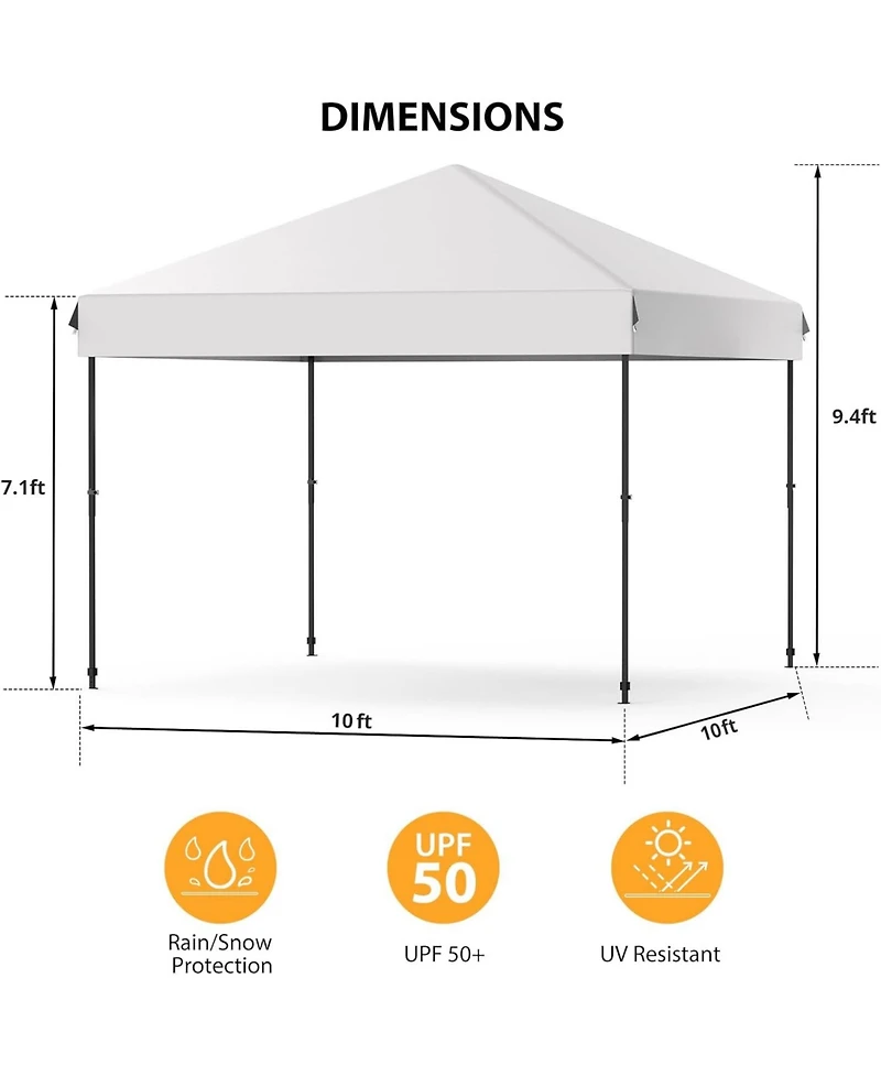gaomon Canopy Tent - 10x10 Feet Pop Up Outdoor Instant Tent, Commercial Instant Shelter, 3 Adjustable Heights, Wheeled Bag, Portable for Patio, Deck