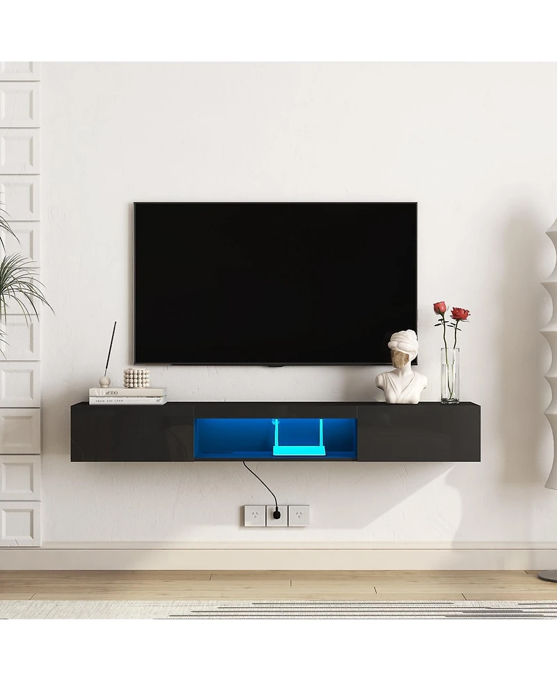 Boyel Living 63 Inches Floating Tv Stand Wall Mounted with 16 Color LEDs Entertainment Center for 55 to 65 Inch TVs