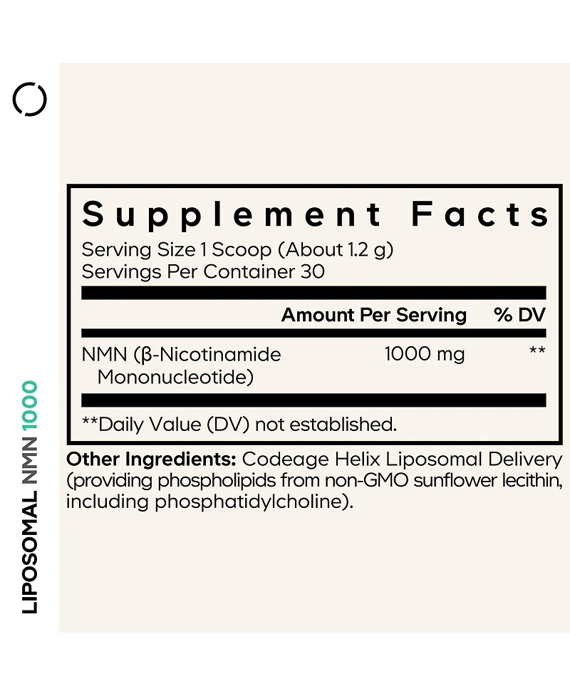 Codeage Liposomal Nmn 1000mg Powder, Nicotinamide Mononucleotide, Nad Plus Precursor, Unflavored, 1.2 Ounce