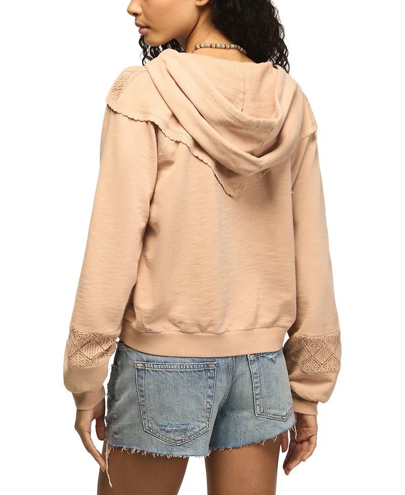 Lucky Brand Women's Crochet-Yoke V-Neck Hoodie
