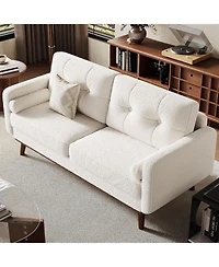gaomon 65" Mid Century Modern Loveseat Sofa for Small Spaces, 2 Seater Boucle Upholstered Couch with Button Tufted Design and Wood Legs