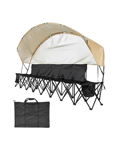 Yiortwo 6-Seat Portable Folding Soccer Bench with Sunshade, Cup Holders and Carry Bag