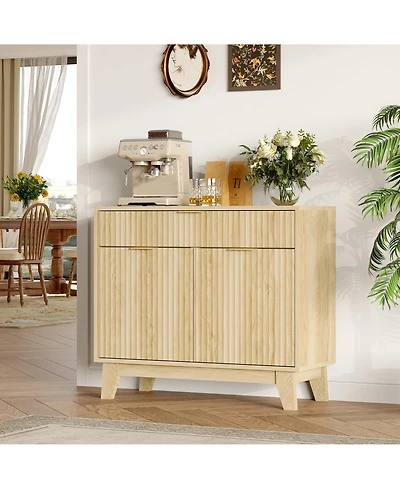 homfan Fluted Buffet Cabinet with Storage Sideboard with Adjustable Shelf and Drawer for Dining Room, Living Room, Kitchen