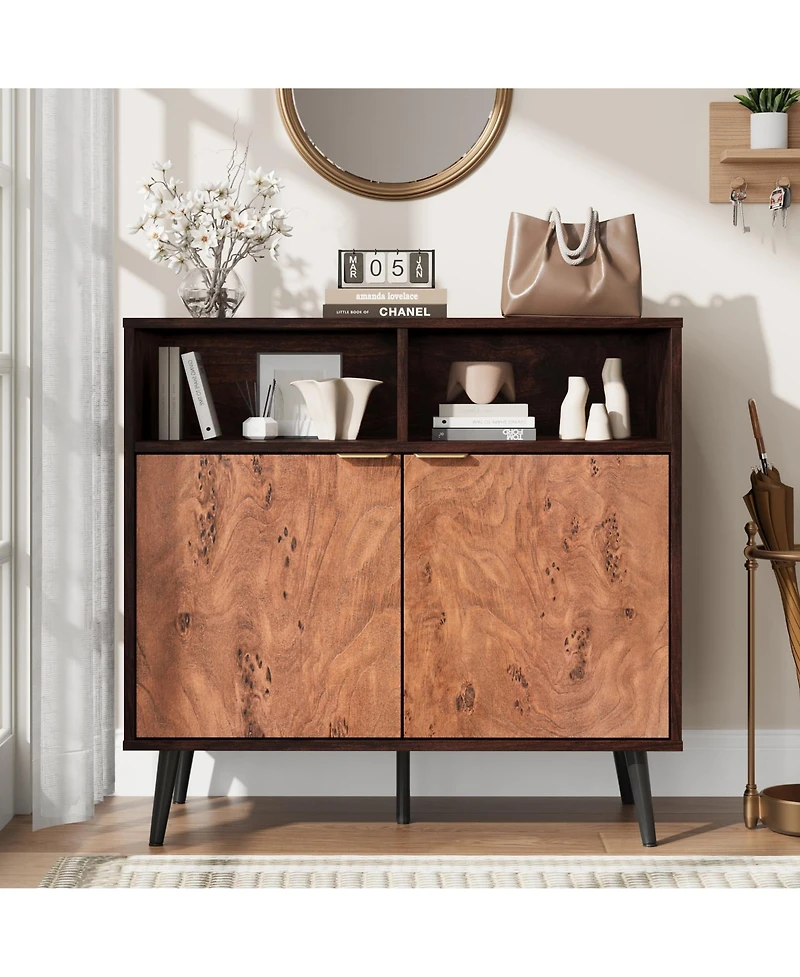 homfan Sideboard Buffet Cabinet with Storage Farmhouse Kitchen Cabinet with Open Shelves for Dining Room, Living Room