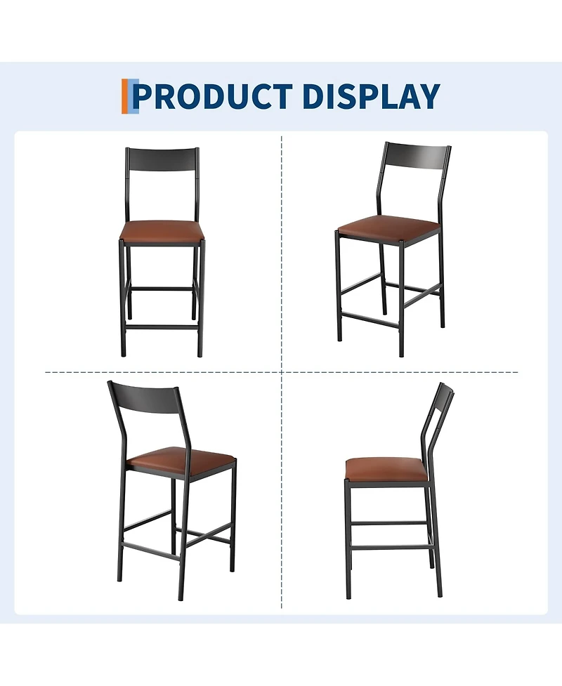 gaomon Modern Counter Height Bar Stools Set of 4, Pu Leather Kitchen Stools with Backrest and Footrest, 24 Inch & 26 Inch