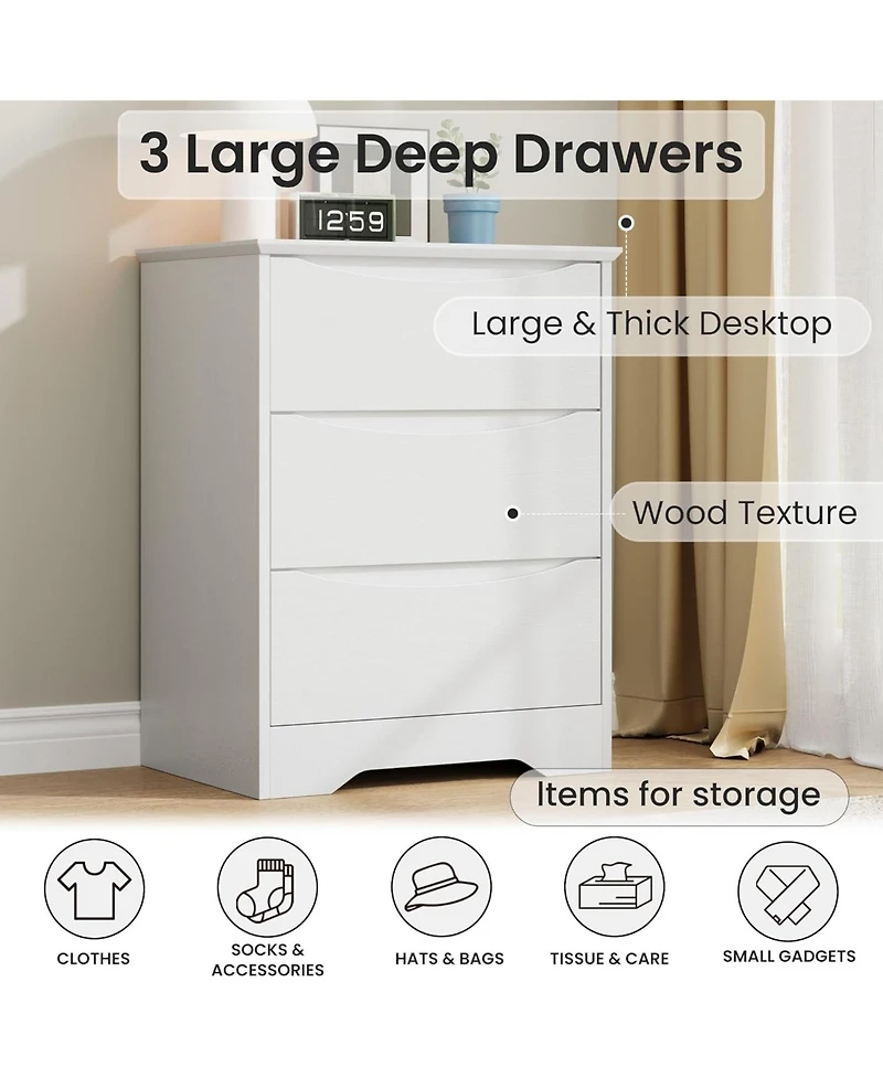 gaomon Wooden Dresser with 3 Drawers, Tall Modern Closet with Deep Storage, Large Chest of Drawers with Wide Top, Long Storage Dresser for Bedroom