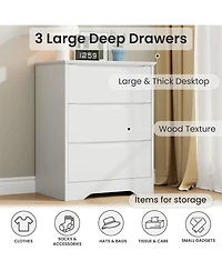 gaomon Wooden Dresser with 3 Drawers, Tall Modern Closet with Deep Storage, Large Chest of Drawers with Wide Top, Long Storage Dresser for Bedroom