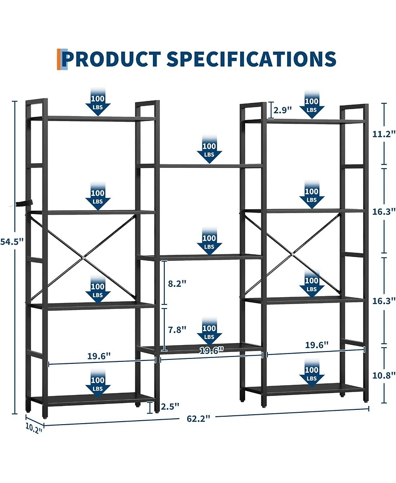 gaomon Triple Column 4-Tier Bookshelf