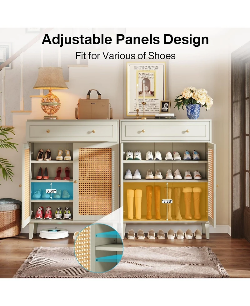 Slickblue Modern Wooden Shoe Cabinet with Drawer and Adjustable Shelves