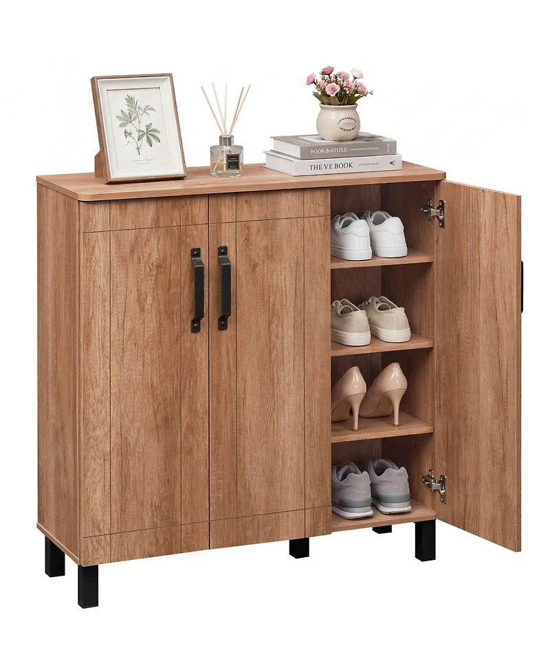 Slickblue Modern Oak Shoe Rack Cabinet Freestanding Storage Organizer