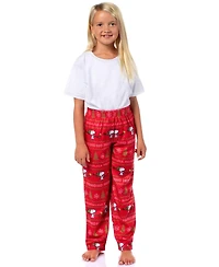 Peanuts Snoopy Girl's Christmas Sweater Sleep Tossed Print Pajama Pants For Kids