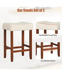 Costway Set of 2 Bar Stools Bar Height Saddle Kitchen Chairs with Wooden Legs