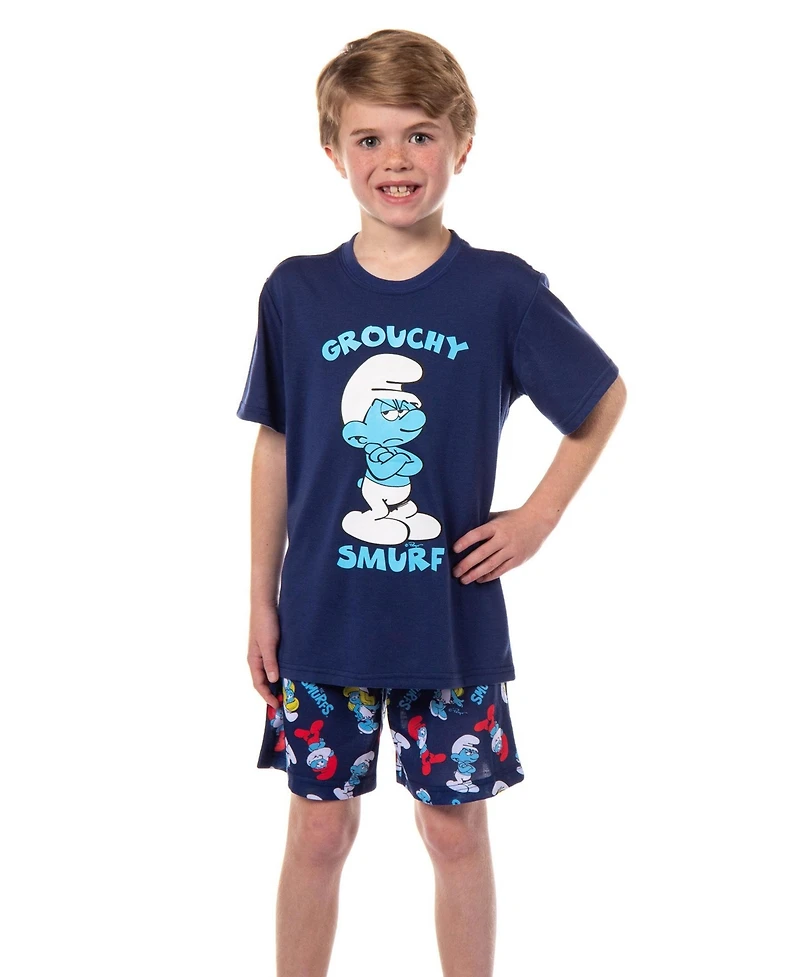 The Smurfs Boys' ( 4 To 16 ) Grouchy Smurf 2 Piece Short Sleeves and Shorts Kids Pajama Set