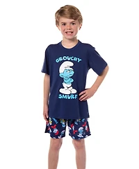 The Smurfs Boys' ( 4 To 16 ) Grouchy Smurf 2 Piece Short Sleeves and Shorts Kids Pajama Set