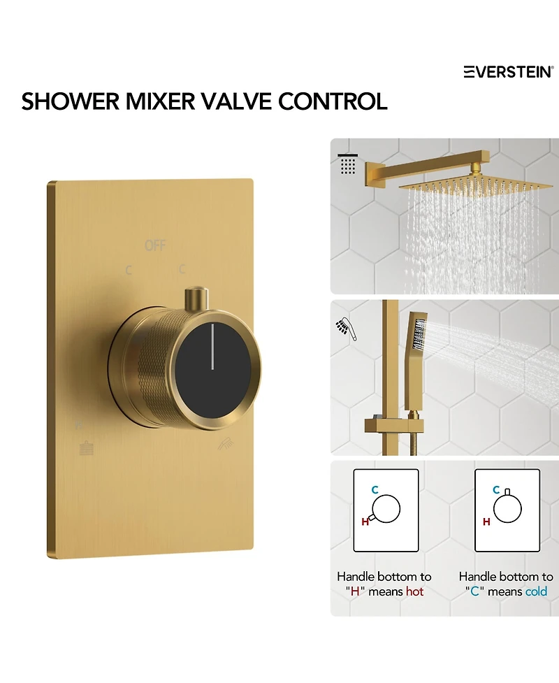 Everstein Pressure Balanced Complete Shower System 10" Rain Head with Handheld Spray Slide Bar Brushed