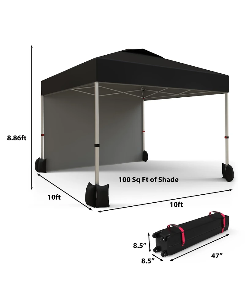 gaomon 10x10FT Pop Up Canopy Tent, Removable Sidewall, Adjustable Height, Vented Roof, Waterproof Silver Coating, Quick Setup with Wheeled Carry Bag