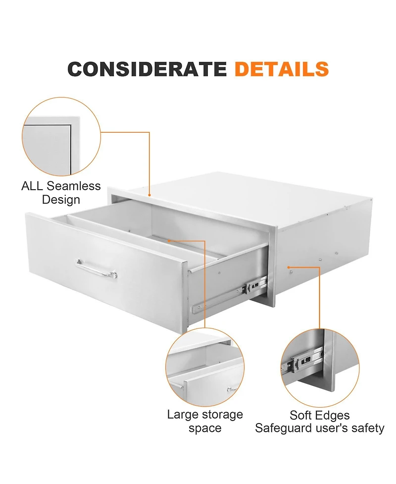 homfan Stainless Steel Storage Drawer, Metal Cabinet Drawer for Kitchen, Pantry, or Laundry Room