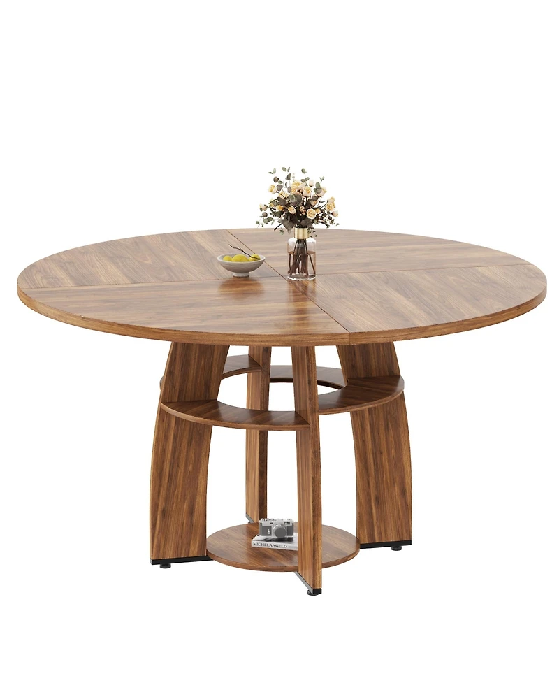 gaomon Contemporary Round Dining Table 47 Inch Wood Table for 4-6, Storage Shelf, Adjustable Feet for Kitchen, Apartment