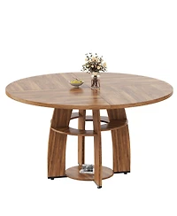 gaomon Contemporary Round Dining Table 47 Inch Wood Table for 4-6, Storage Shelf, Adjustable Feet for Kitchen, Apartment