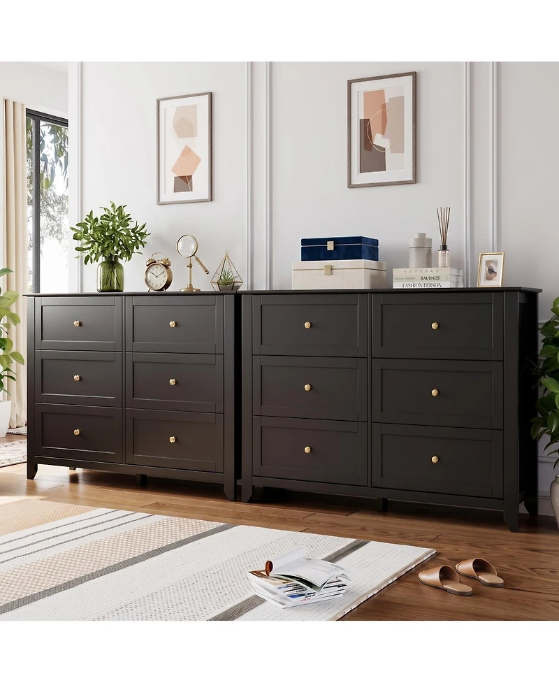 gaomon 2 Set of 6 Drawers Dresser for Bedroom, 54" Modern Storage Chest with Painted Finish, Tall Organizer with Deep Drawers for Living Room, Closet