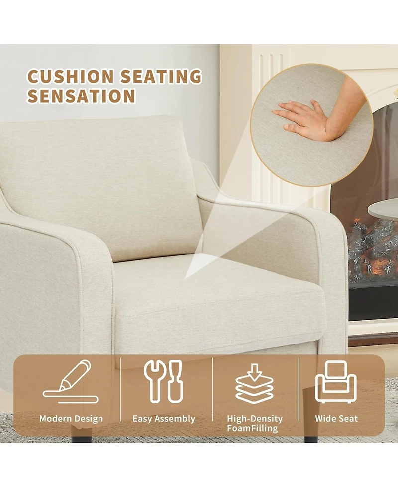 gaomon Mid-Century Modern Accent Chairs,Modern Linen Fabric Armchair for Living Room,Comfy Sofa Chairs with Scooped Arms