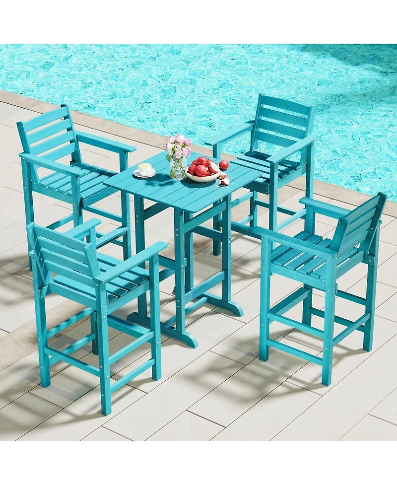 Gymax Patio Adirondack Bar Chairs Set of 4 with Wide Armrests and Footrest Backrest