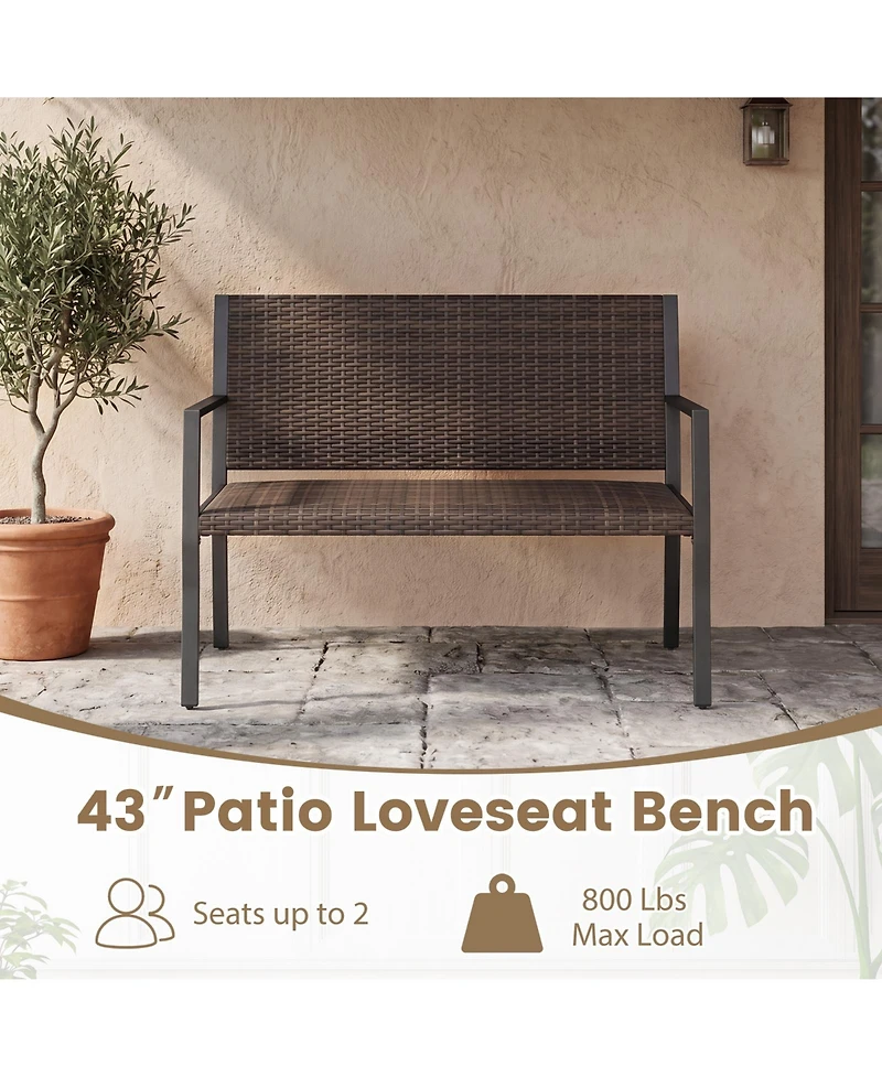 Gymax Patio Wicker Loveseat with Soft Sponge Seat 800 Lbs Heavy Duty Outdoor Bench