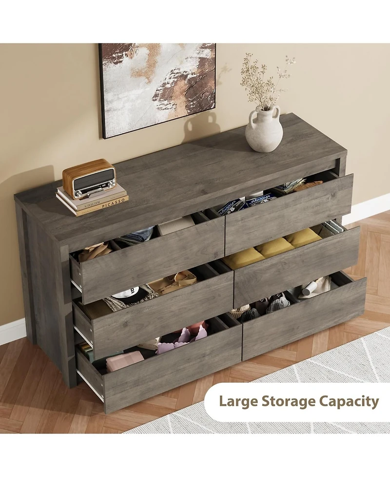 gaomon 6 Drawer Dresser for Bedroom, Wide Wood Chest of Drawers Handle Free, Large Modern Dresser Storage Cabinet for Living Room, Hallway Entryway