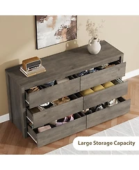 gaomon 6 Drawer Dresser for Bedroom, Wide Wood Chest of Drawers Handle Free, Large Modern Dresser Storage Cabinet for Living Room, Hallway Entryway