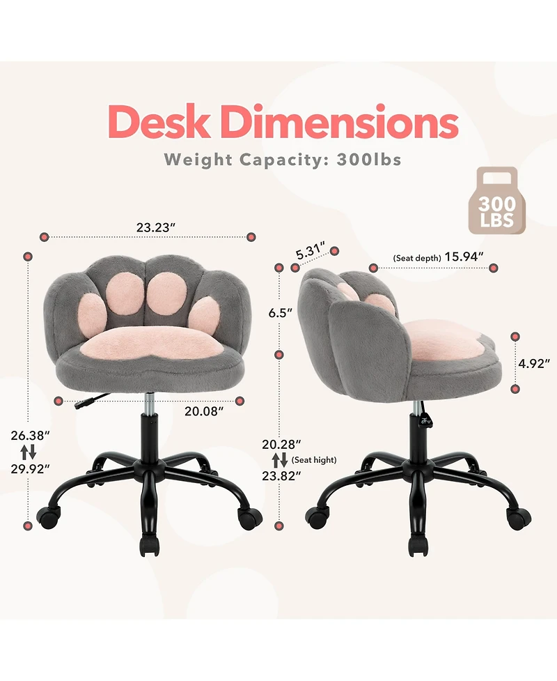 gaomon Cat Back Vanity Chair, Armless Adjustable Swivel Office Chair