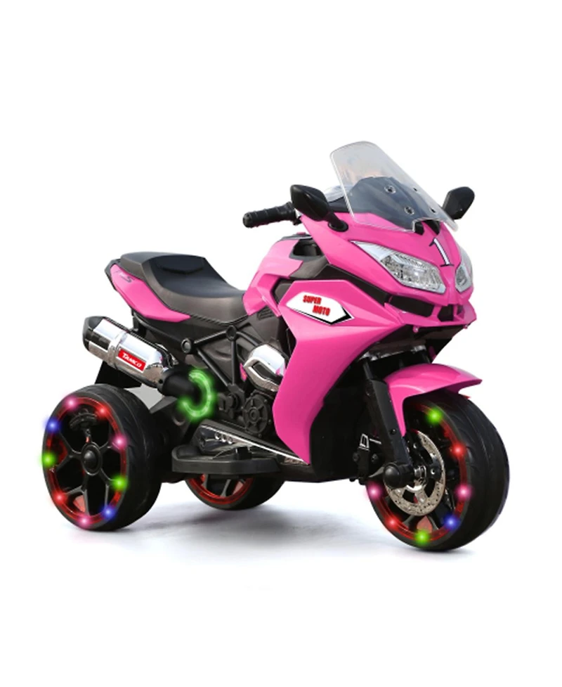 Yobtop 12V Kids Electric Motorcycle - 3-Wheel Battery Powered Ride On Motorbike, Rechargeable, Light-Up Wheels, Children Car