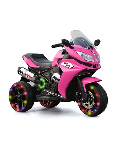 Yobtop 12V Kids Electric Motorcycle - 3-Wheel Battery Powered Ride On Motorbike, Rechargeable, Light-Up Wheels, Children Car