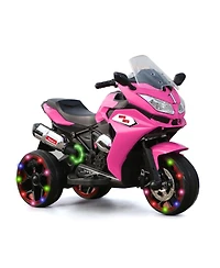 Yobtop 12V Kids Electric Motorcycle - 3-Wheel Battery Powered Ride On Motorbike, Rechargeable, Light-Up Wheels, Children Car