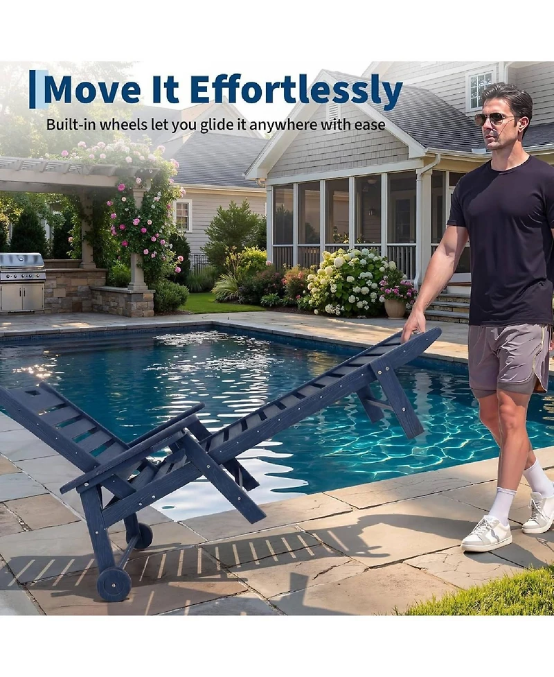 gaomon 2 Piece All-Weather Chaise Hdpe Lounge Chair, Built-in Cup Holder and Rolling Wheels for Patio, Poolside, Deck