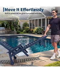 gaomon 2 Piece All-Weather Chaise Hdpe Lounge Chair, Built-in Cup Holder and Rolling Wheels for Patio, Poolside, Deck
