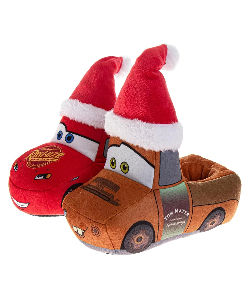 Disney Cars Christmas Slippers Boys' Lightning McQueen Mater Cozy Warm Holiday Theme Soft Plush (Toddler Sizes 5-10/ Little Kid 11-1