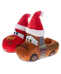 Disney Cars Christmas Slippers Boys' Lightning McQueen Mater Cozy Warm Holiday Theme Soft Plush (Toddler Sizes 5-10/ Little Kid 11-1