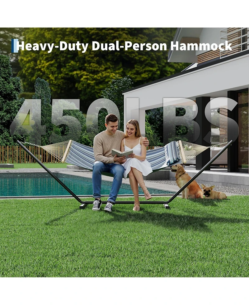 homfan 2 Person Hammock with Adjustable Steel Frame – Portable Outdoor Hammock Supports Up to 450 Lbs for Patio, Garden, Backyard or Beach Rest