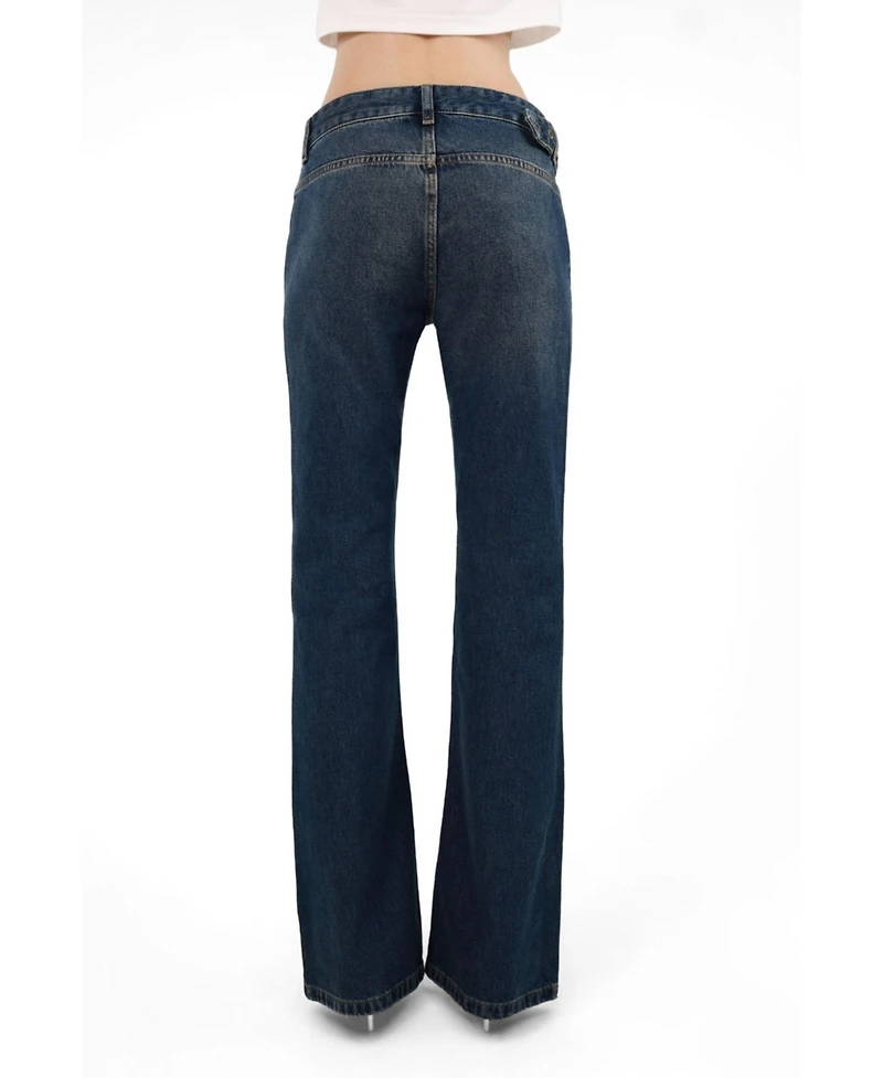 Nocturne Women's Belted Denim Flare Trousers