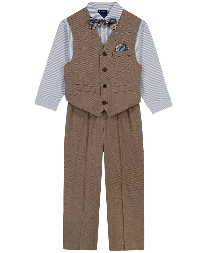 Nautica Boys' 2T-7 Long-Sleeve Shirt, Vest, Pants and Bowtie, 4-Piece Set