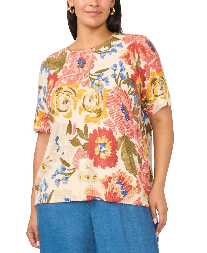 Vince Camuto Plus Short-Sleeve Crewneck Sweater