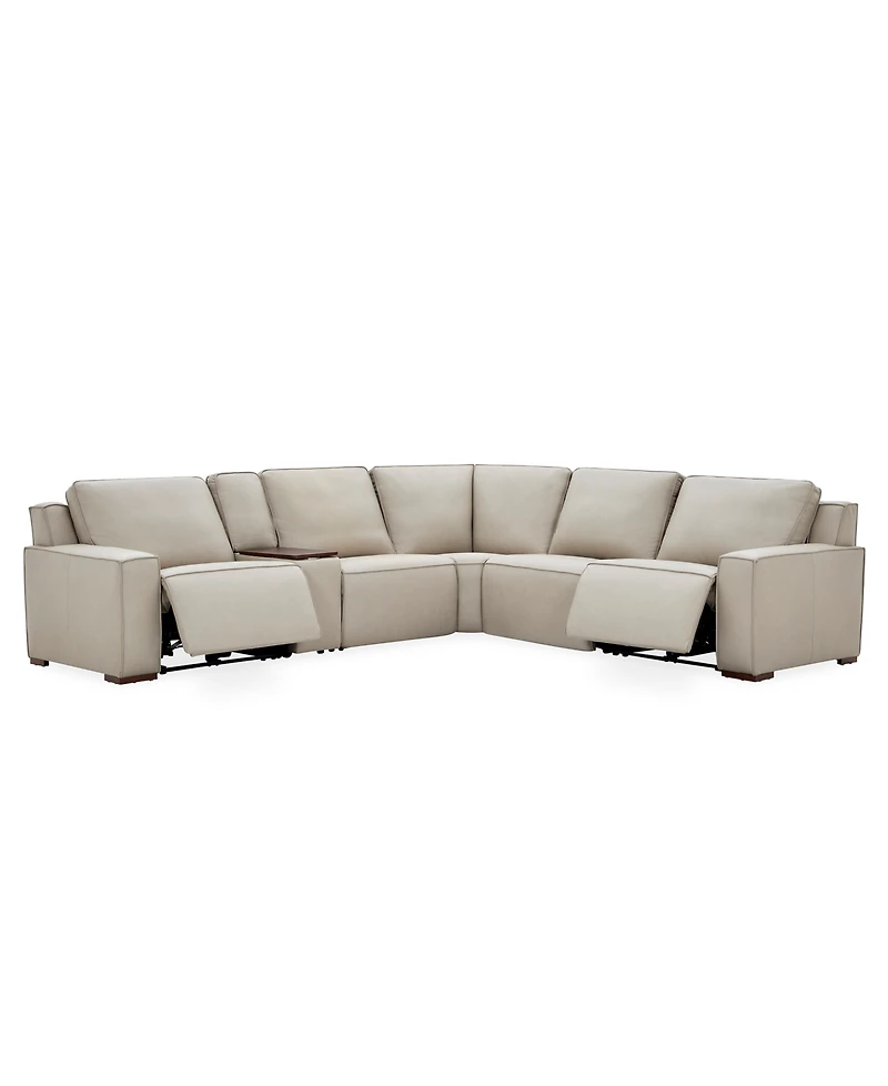Aspen 3 Pm 6-Piece Leather L Sectional Sofa Set (Laf Recliner, Raf Console, Corner, 2 Armless Chair), Macy's Exclusive