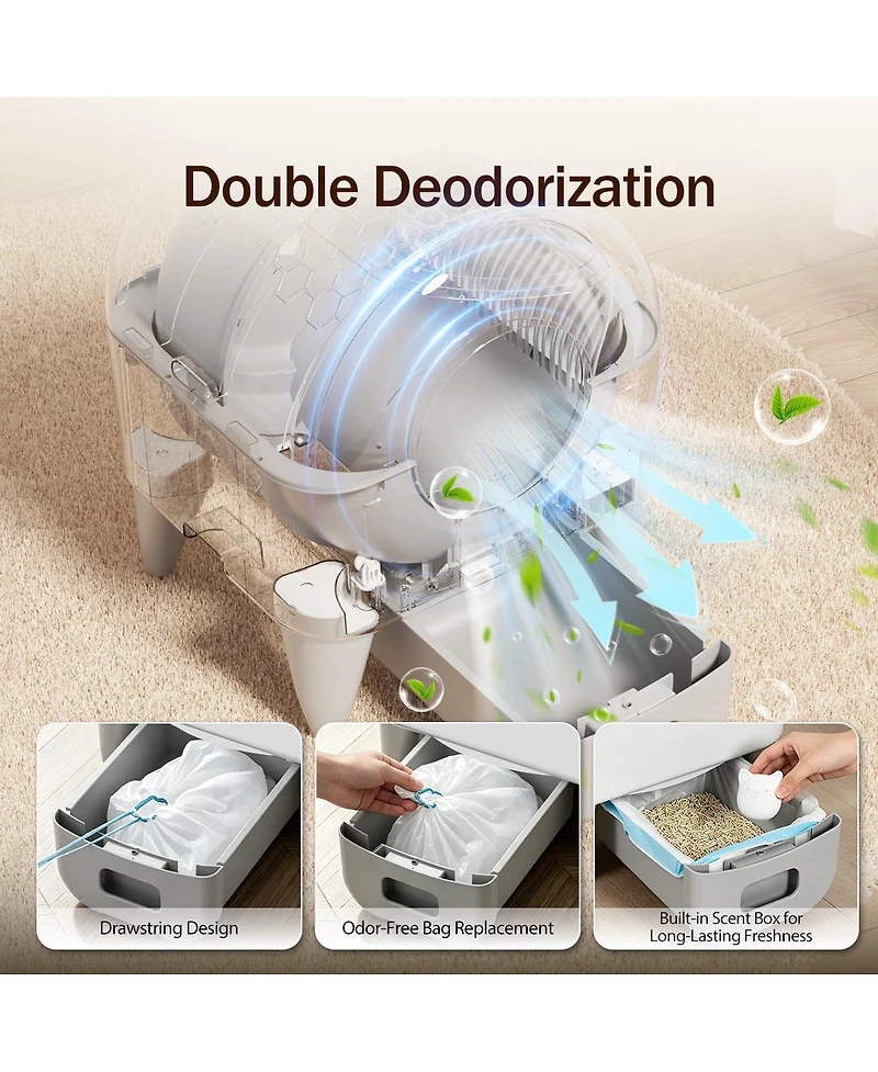 Cumrige Smart Automatic Cat Litter Box with App Control, 95L Interior, 15L Sealed Waste Drawer and Quiet Night Mode