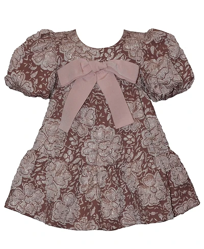 Bonnie Baby Girls' Short-Sleeve Jacquard with Bow Dress