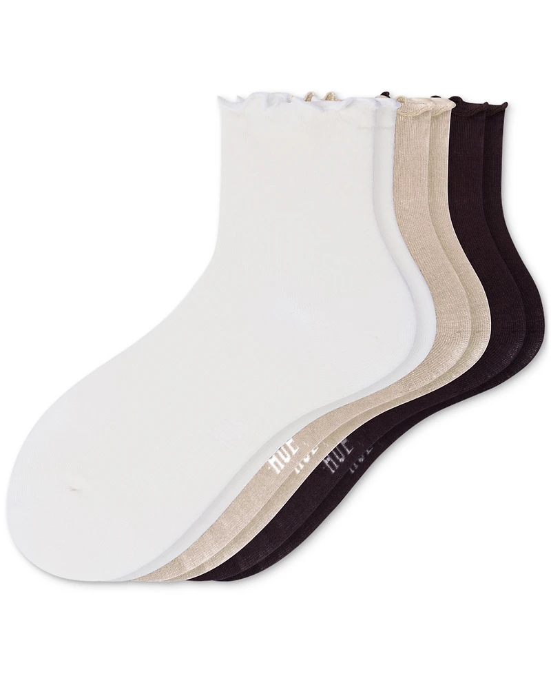Hue Women's Ruffle Edge Ankle Sock, 3 Pack