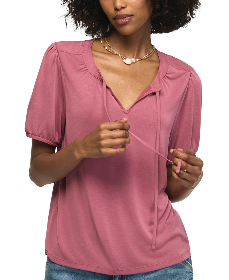 Lucky Brand Women's Sandwash Tie-Front Shirred Top