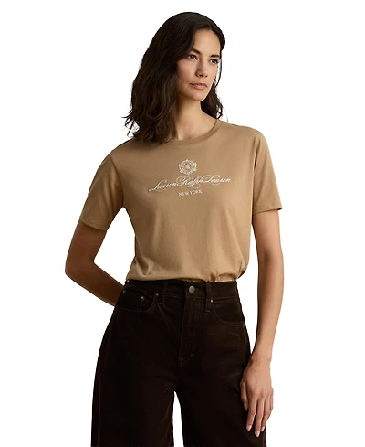 Lauren Ralph Women's Embroidered-Crest Crewneck Jersey Top